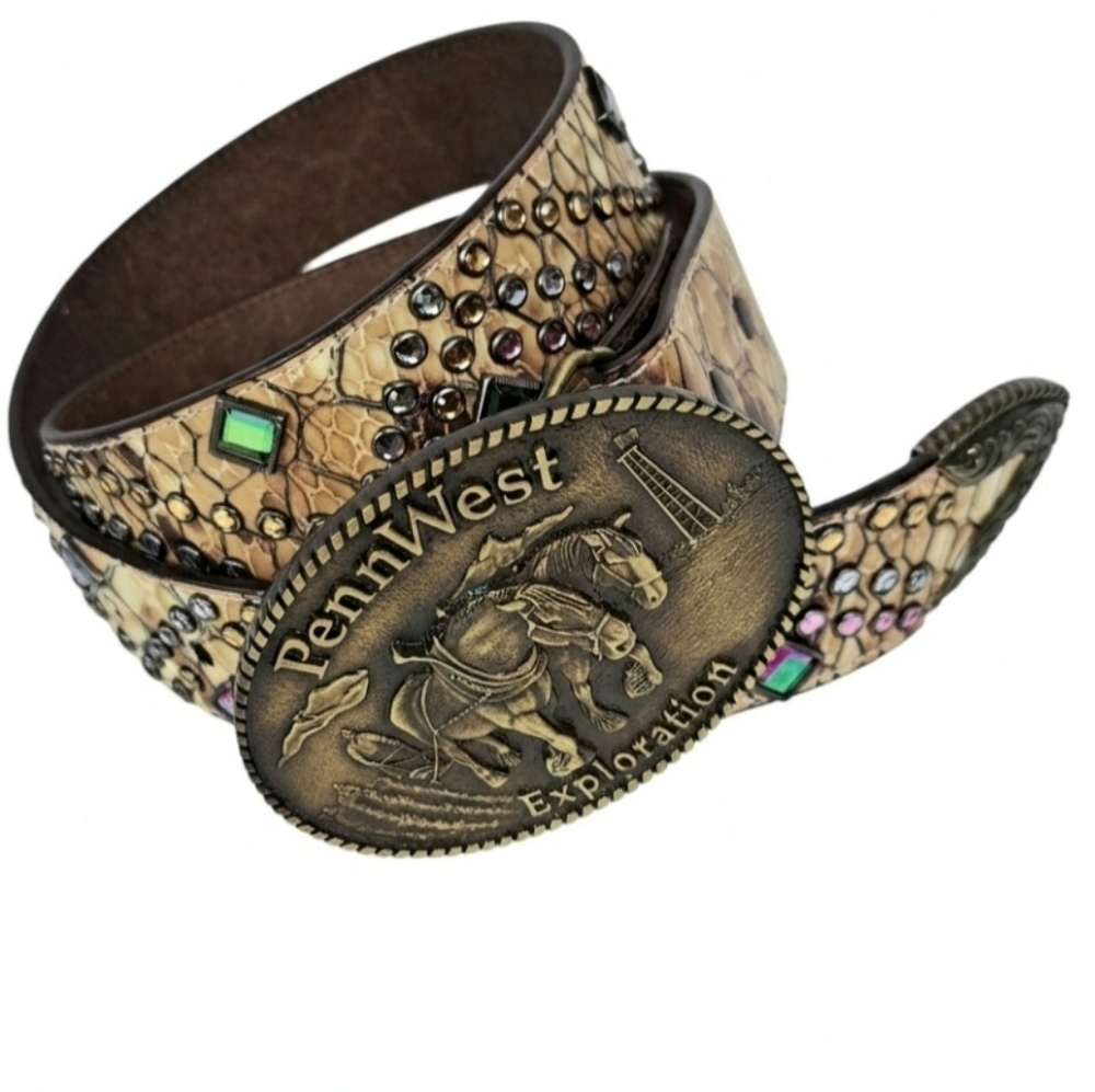 3D Western Belt Rhinestone - Snakeskin Embossed